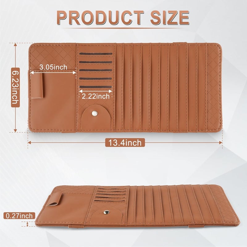 alpmosn Sun Visor CD Case Holder for Car - Multi-Function Visor Organizer with CD/DVD Storage, Eyeglass Clip, Card Slots & Pen Holder, Durable Leather Car Accessories (Orange) - Image 2